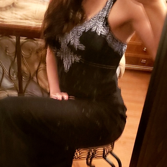 🦋Vintage long Black Floral embroidered Sexy Night Gown🦋  Small - Picture 8 of 9